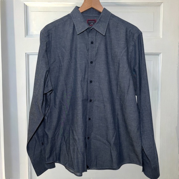 UNTUCKit Chambray Blue Cotton Men's L Long Sleeve Button Down Shirt Casual - Picture 4 of 7